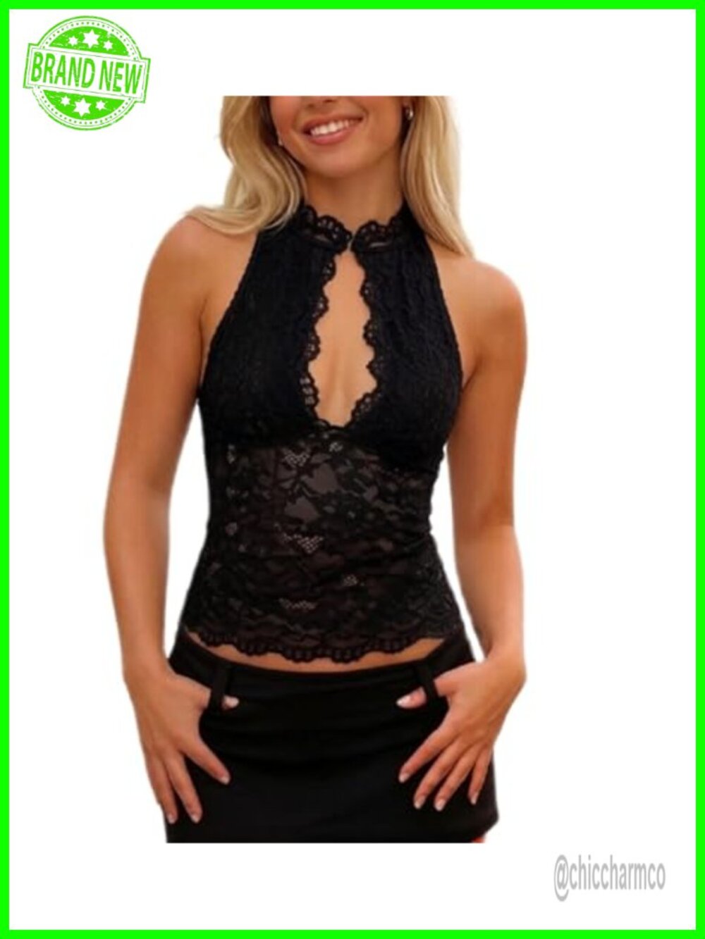 Lace Halter Tank Top Keyhole Cutout Sheer Mesh Crop Camisole Summer Going Out